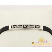 Серебряный браслет с каучуком, 17 см. из серебра 925 пробы. 910024с